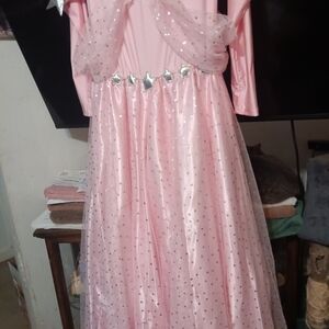 Fancy GLINDA COSTUME WITH WAND AND PLASTIC CROWN WOMEMS SIZE MEDIUM. Worn Once